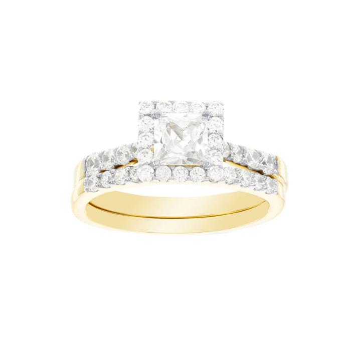 Diamonart Cubic Zirconia 3 1/5 Ct. T.w. 10k Yellow Gold Bridal Ring Set