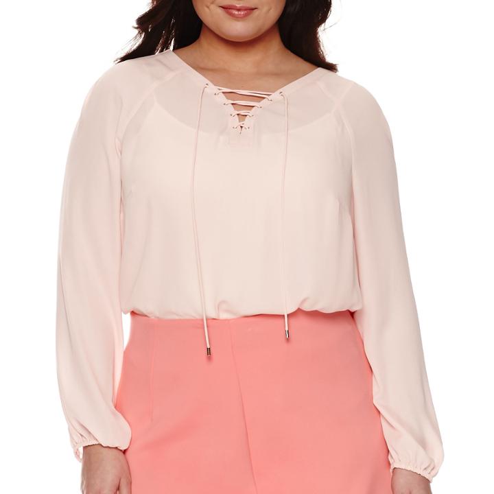 Worthington Long-sleeve Lace-up Blouse - Plus