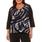 Alfred Dunner High Roller V Neck Patchwork T-shirt- Plus