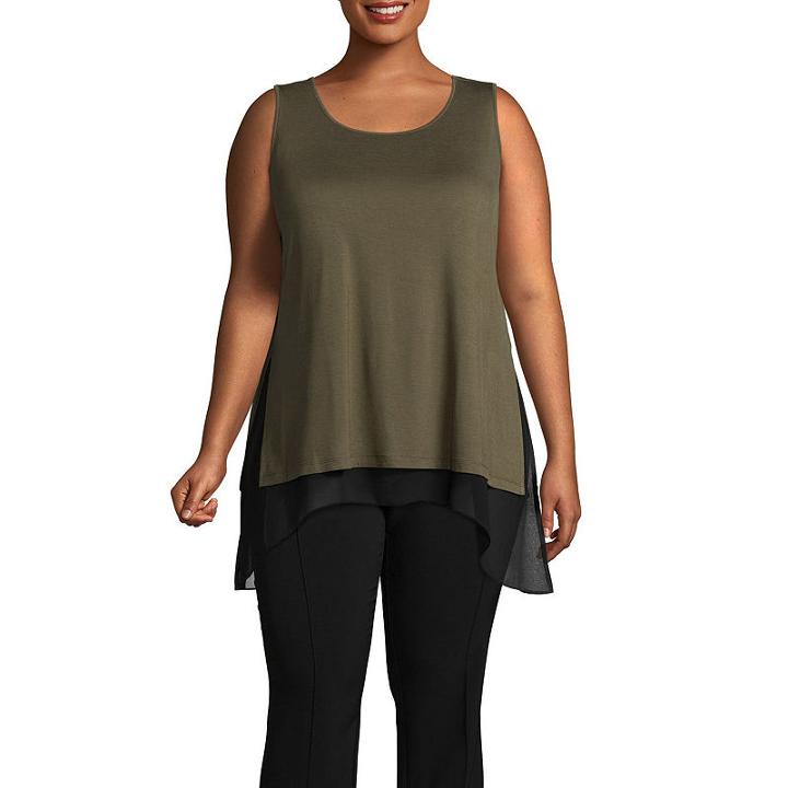 Worthington Knit With Chiffon Trim Tank Top - Plus