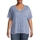 A.n.a Short Sleeve Scoop Neck Stripe T-shirt-womens Plus