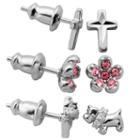 3-pair Pink Crystal Sterling Silver Earring Sets