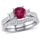 Womens 1/7 Ct. T.w. Lab Created Red Ruby 10k Gold Bridal Set