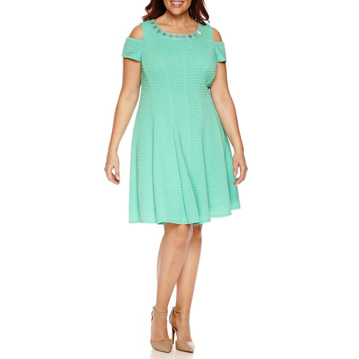 Studio 1 Short Sleeve Beaded Fit & Flare Dress-plus