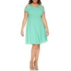 Studio 1 Short Sleeve Beaded Fit & Flare Dress-plus