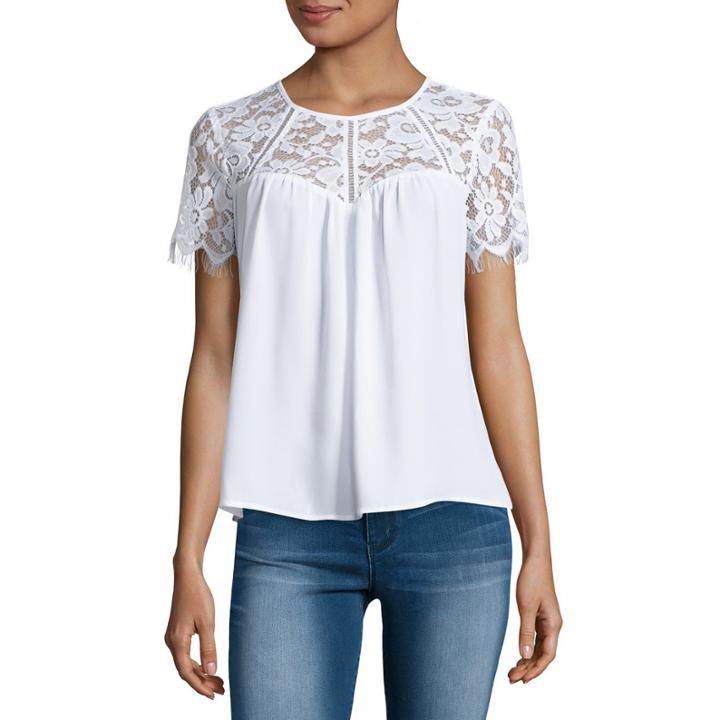 Decree Short Sleeve Round Neck Blouse-juniors