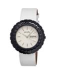 Simplify Womens The 2100 Black With White Dial Leather-band Watch With Day & Date Sim2107