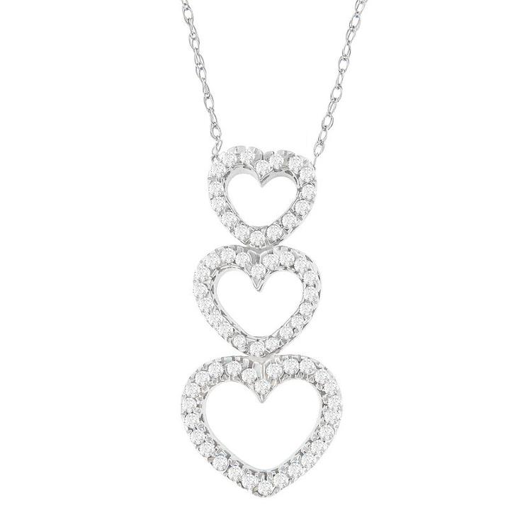 Womens 1/2 Ct. T.w. White Diamond 10k White Gold Heart Pendant Necklace