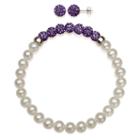 Cultured Freshwater Pearl & Violet Lab Created Crystal Bead Sterling Silver Jewelry Set