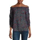 Libby Edelman Off The Shoulder Ruched Sleeve Top