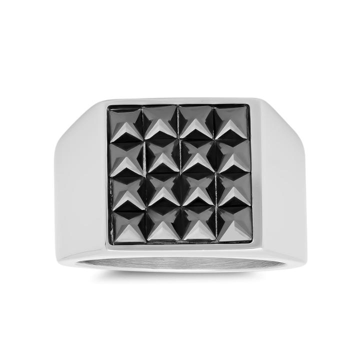 Mens Black Cubic Zirconia Stainless Steel Band