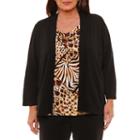 Alfred Dunner Jungle Habitat 3/4 Sleeve Cowl Neck Layered Sweaters-plus