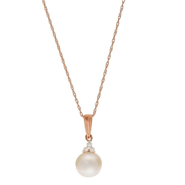 Womens Diamond Accent White Cultured Freshwater Pearls 14k Rose Gold Pendant Necklace