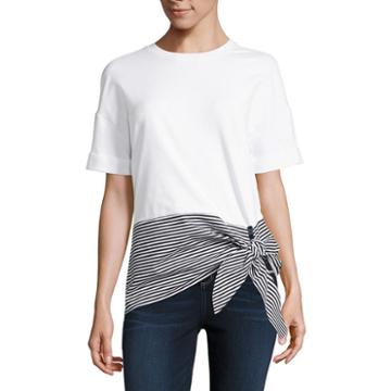 Project Runway Short Sleeve Mix Media Knot Front Top T-shirts
