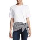 Project Runway Short Sleeve Mix Media Knot Front Top T-shirts