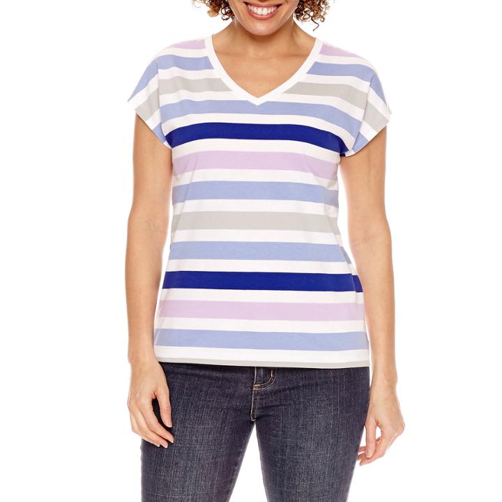 St. John's Bay Short Sleeve V Neck T-shirt-womens Petites