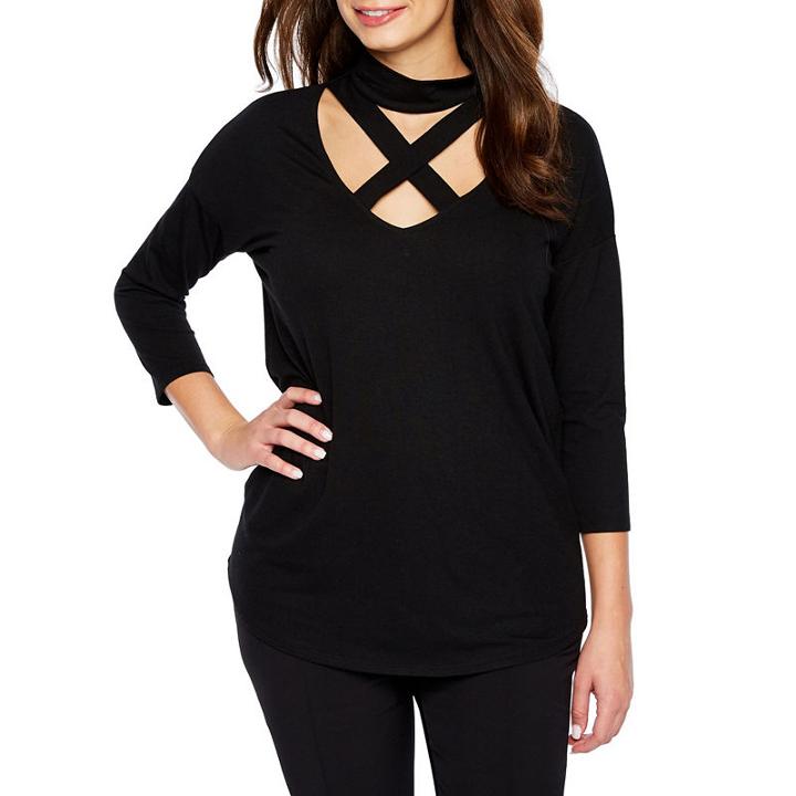 Bold Elements Long Sleeve Crew Neck Woven Blouse