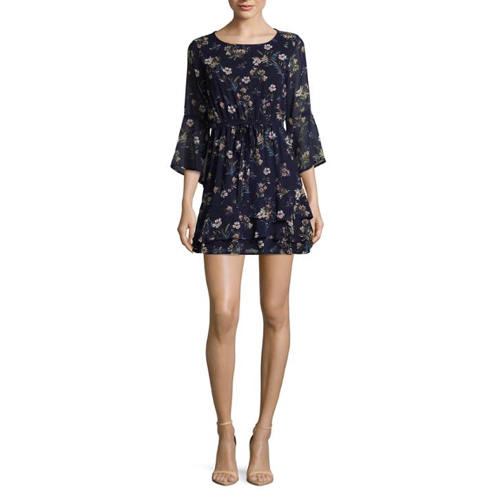 Speechless 3/4 Sleeve Floral Fit & Flare Dress-juniors