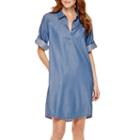 Dqt Collection Roll-tab 3/4-sleeve Denim Shirt Dress - Petite
