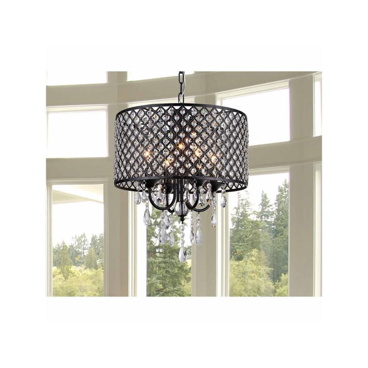 Warehouse Of Tiffany Monet 4-lights Black-finished17-inch Crystal Round Chandelier