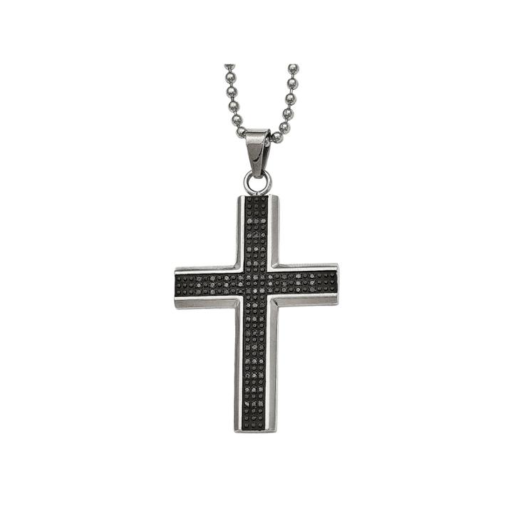 Mens 1/2 Ct. T.w. Color-enhanced Black Diamond Stainless Steel Cross Pendant