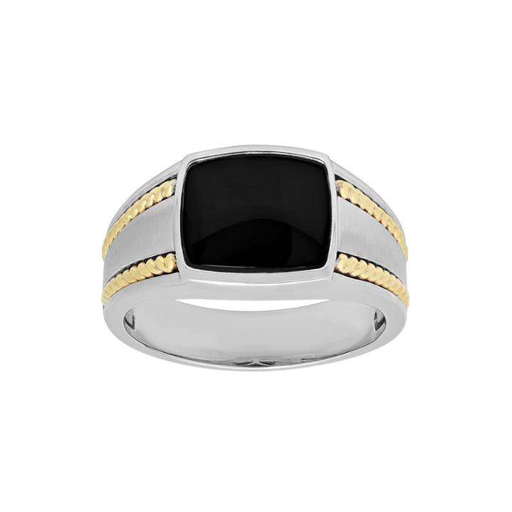 Mens Genuine Onyx 10k Two-tone Gold Ring