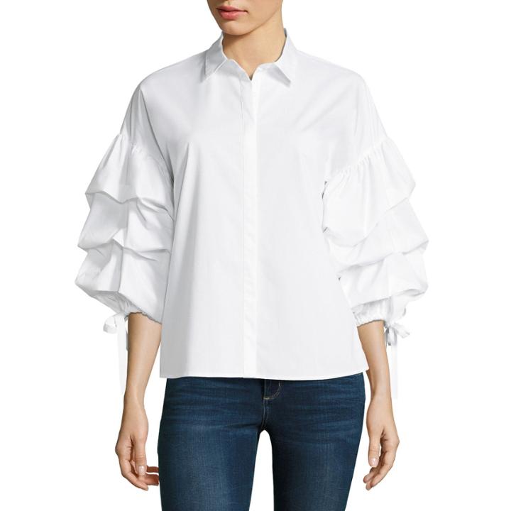 A.n.a Tiered Sleeve Shirt Long Sleeve Y Neck Woven Blouse