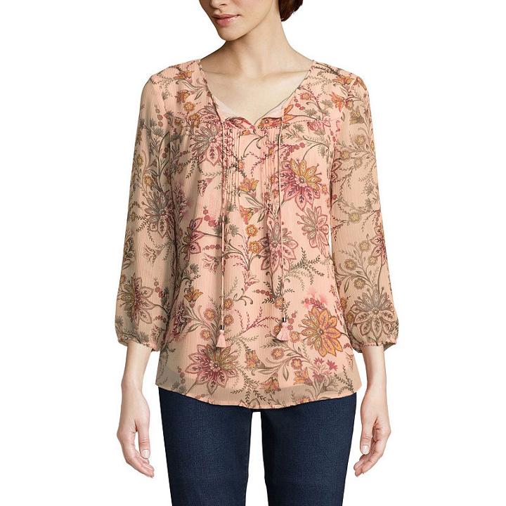 St. John's Bay Long Sleeve Tie Front Blouse - Tall