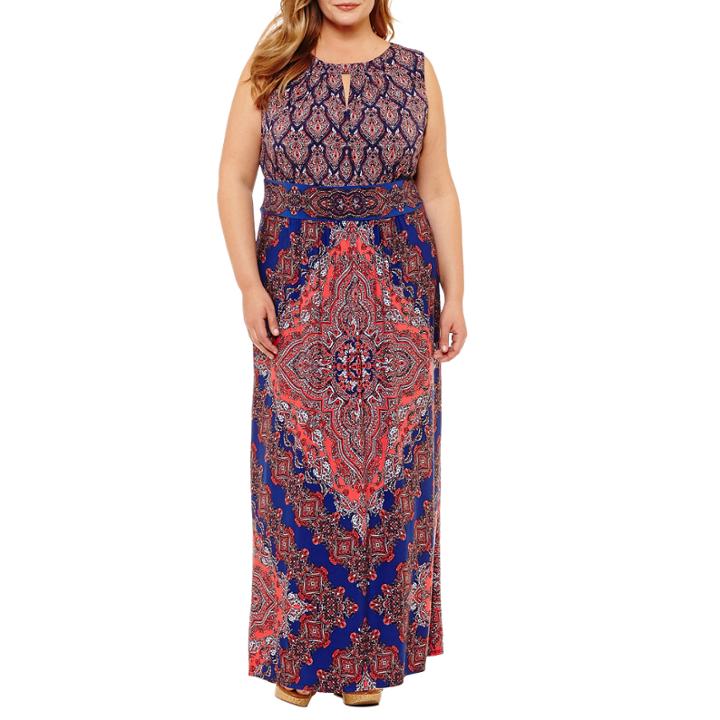 London Times Sleeveless Paisley Maxi Dress-plus