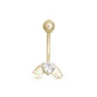 10k Yellow Gold Cubic Zirconia Heart With Wings Belly Ring
