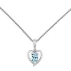 Womens Diamond Accent Blue Aquamarine Heart Pendant Necklace