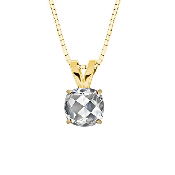 Lab Created Checkerboard Cushion-cut White Sapphire 10k Yellow Gold Pendant