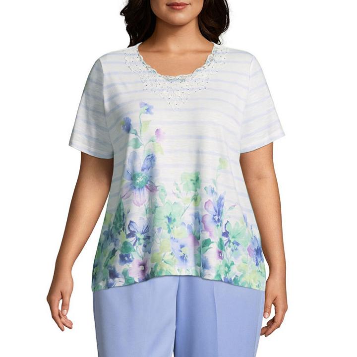 Alfred Dunner Day Dreamer Stripe Floral Border Tee - Plus