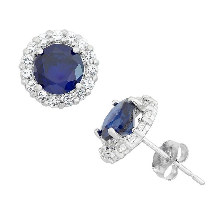 Blue Sapphire Round Stud Earrings