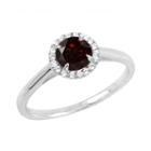 Womens Genuine Garnet Red Sterling Silver Round Cocktail Ring