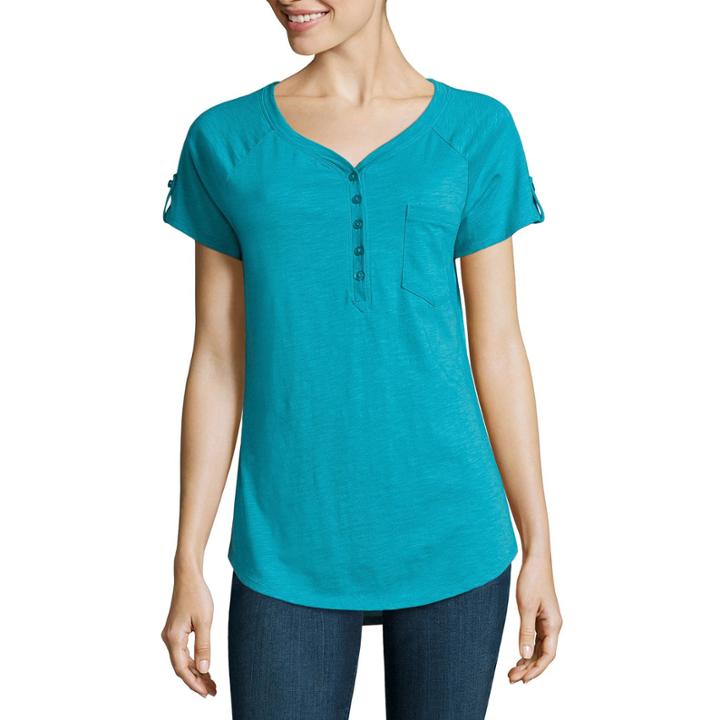St. John's Bay Active Short Sleeve V Neck T-shirt Petites