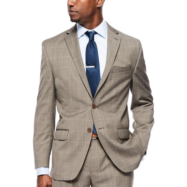 Collection By Michael Strahan Brown Tic Plaid Suit Jacket - Classic Fit