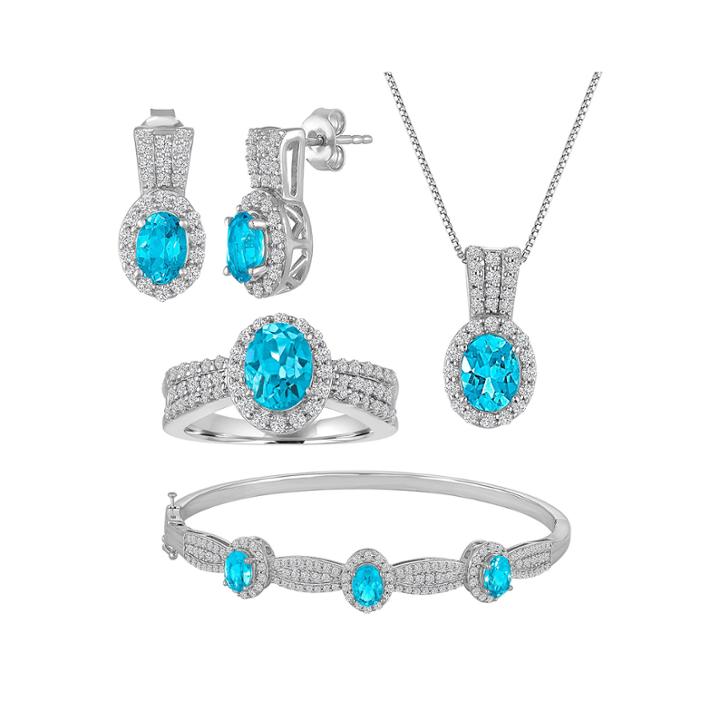 Womens 4-pc. Blue Topaz Silver Over Brass Jewelry Set