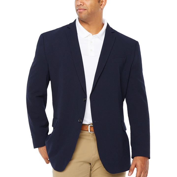 Jf J. Ferrar Navy Searsucker Big And Tall Sport Coat