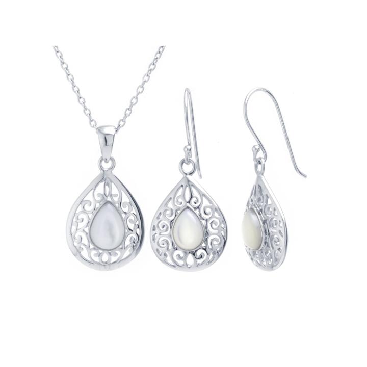 Womens 2-pc. White Mother Of Pearl Sterling Silver Jewelry Set