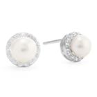 Silver Treasures White 8.5mm Round Stud Earrings