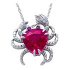 Lab-created Ruby Crab Pendant Sterling Silver Necklace