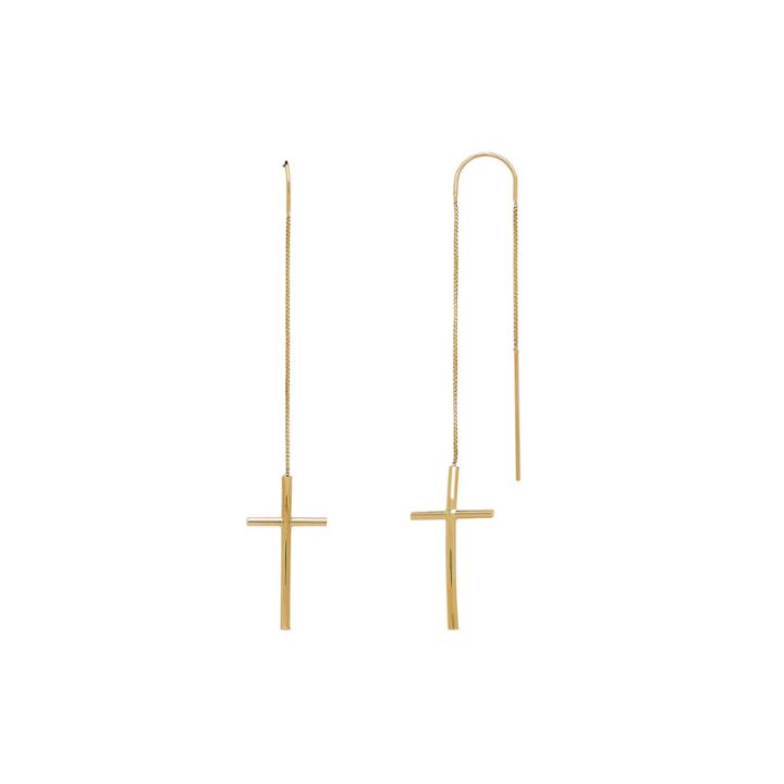 14k Yellow Gold Curve Cross Chain Threader Earrings