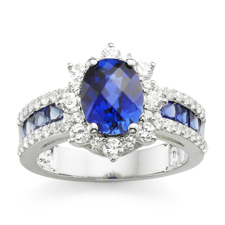 Blue & White Lab-created Sapphire Sterling Silver Ring