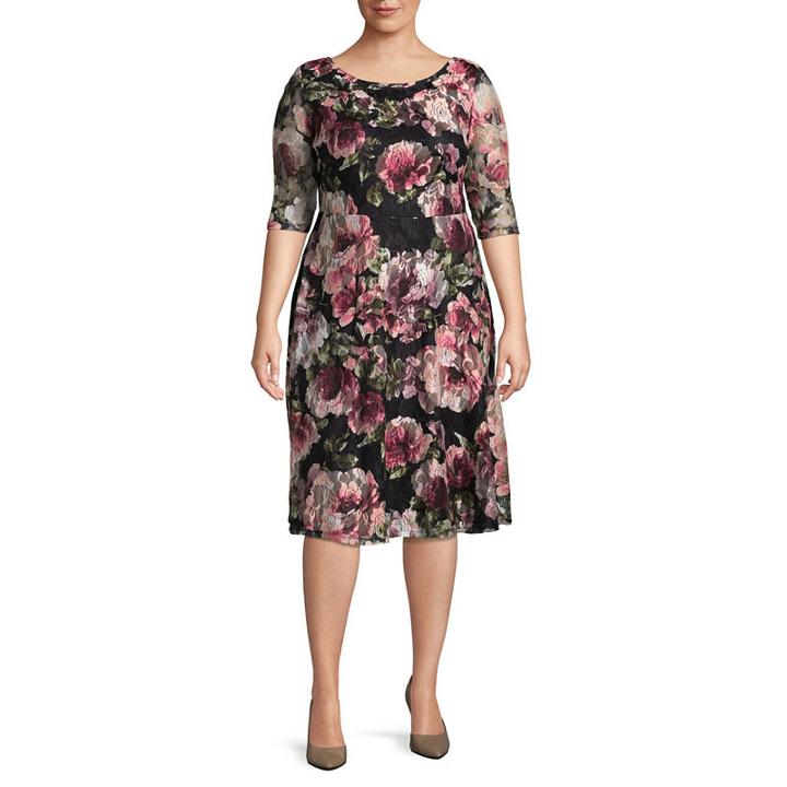 Melrose 3/4 Sleeve Floral Fit & Flare Dress-plus