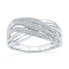 Womens 1/8 Ct. T.w. Genuine Diamond White Sterling Silver Crossover Ring