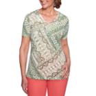 Alfred Dunner Parrot Cay 3/4 Sleeve Crew Neck Patchwork T-shirt-womens