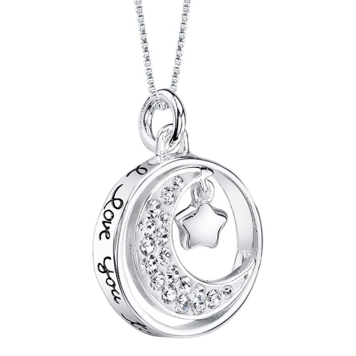 Sterling Silver Dancing Cubic Zirconia I Love You To The Moon And Back Pendant