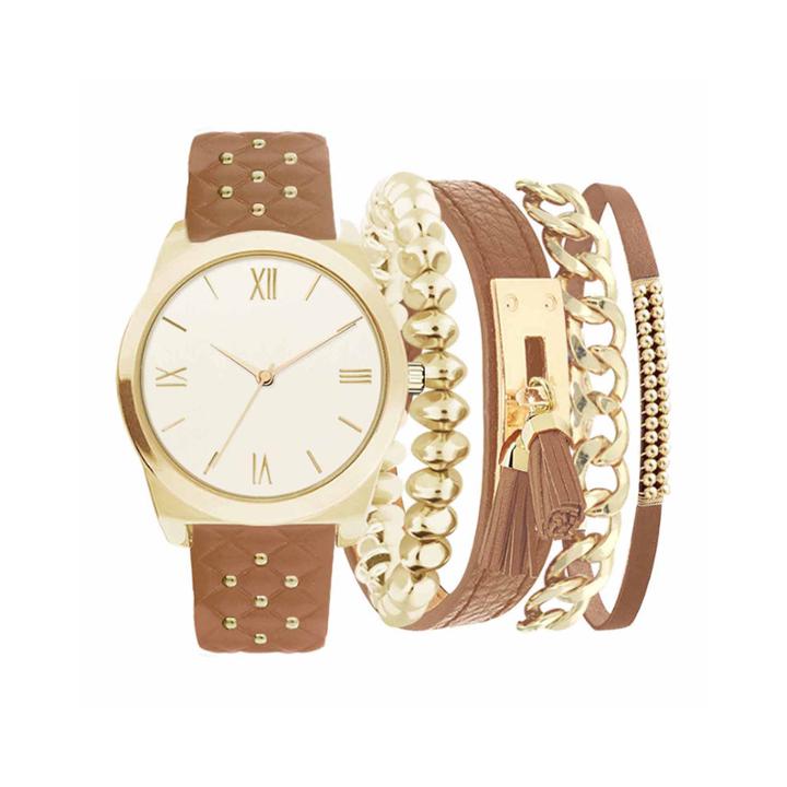 Mixit Womens Brown 5-pc. Watch Boxed Set-jc2030g569-044