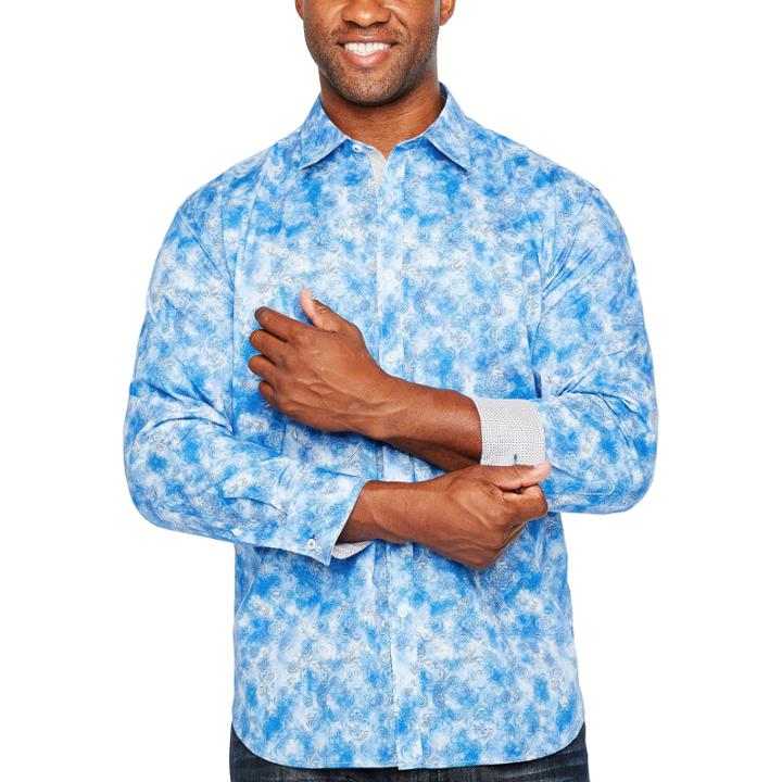Society Of Threads Long Sleeve Abstract Button-front Shirt-big And Tall